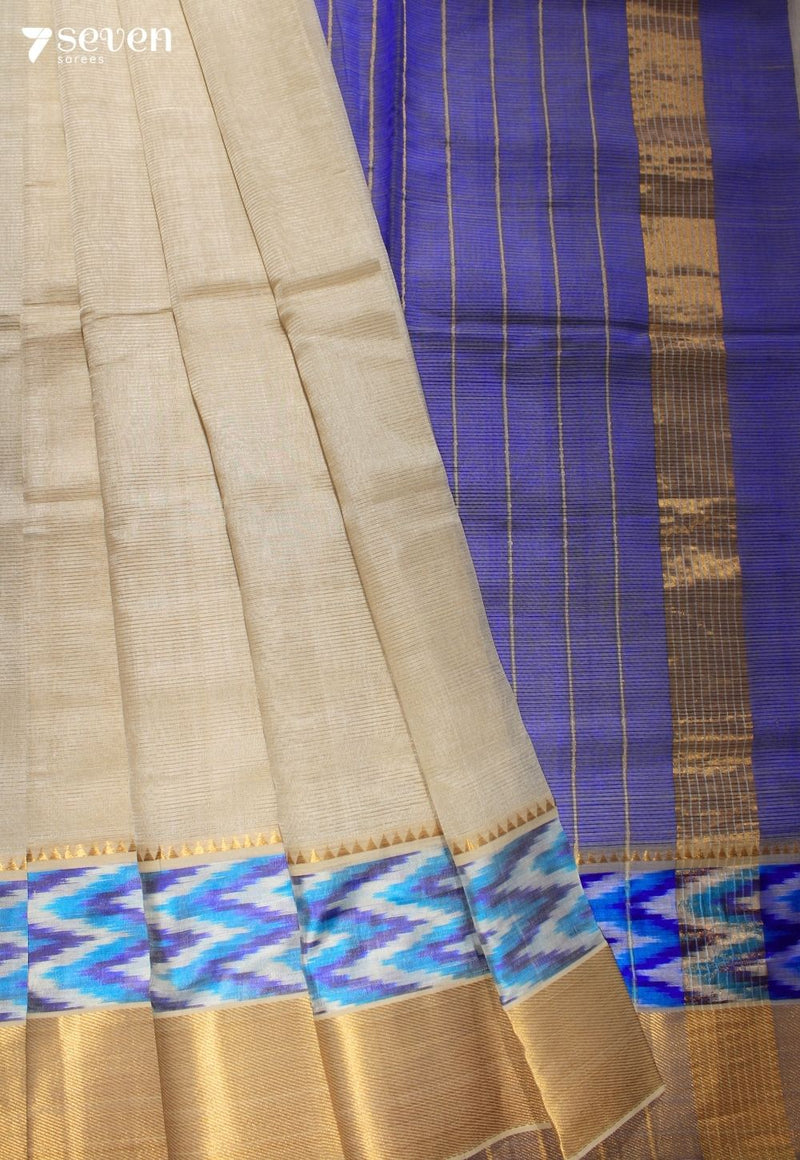 Vanika Mangalagiri Handloom Off White Silk Cotton Saree with Silk Ikkat Border