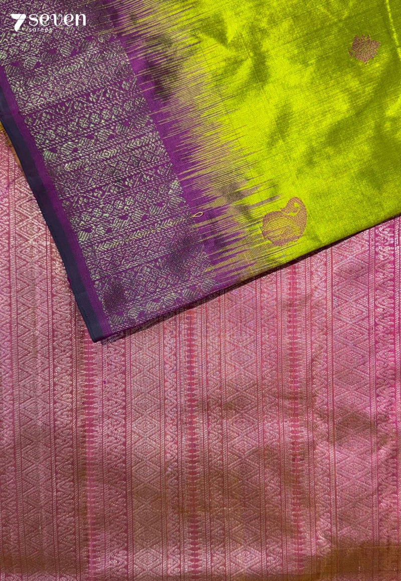 Mango Rose Signature Seven Handloom Yellow Bangalore Pure Silk Saree|Silk Mark Certified