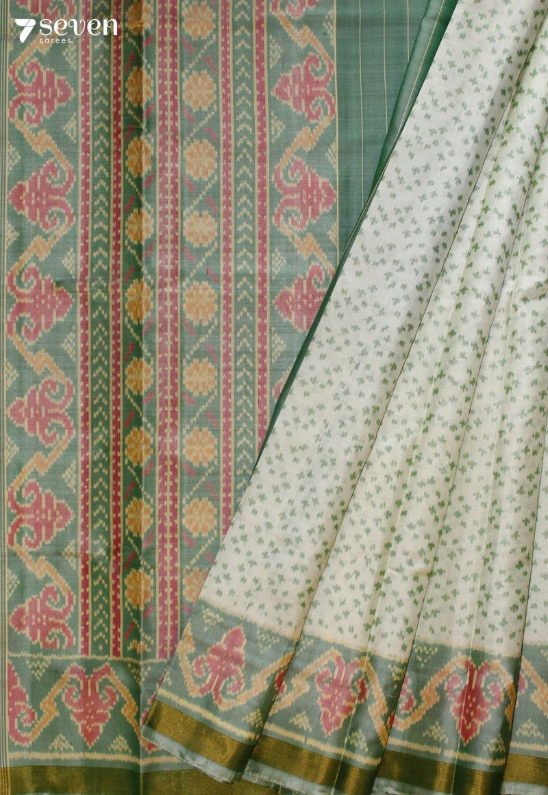 Nirama Patola Handloom Single Ikkat Mint Green Pure Silk Saree|Silk Mark Certified