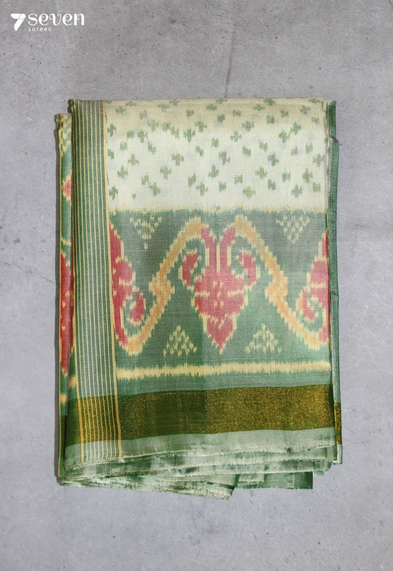 Nirama Patola Handloom Single Ikkat Mint Green Pure Silk Saree|Silk Mark Certified