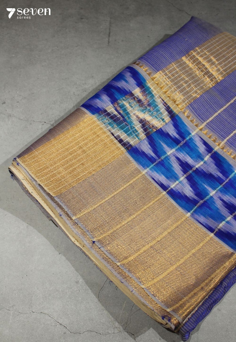 Vanika Mangalagiri Handloom Off White Silk Cotton Saree with Silk Ikkat Border
