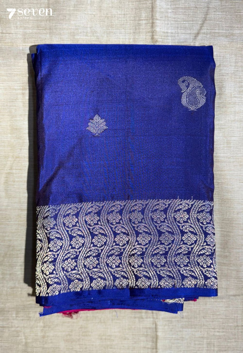 Jamun Flower Signature Seven Handloom Blue/ Red Bangalore Pure Silk Saree|Silk Mark Certified