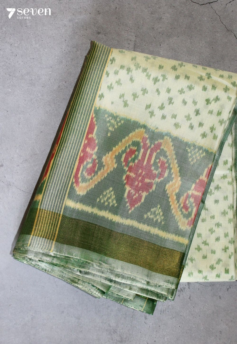 Nirama Patola Handloom Single Ikkat Mint Green Pure Silk Saree|Silk Mark Certified