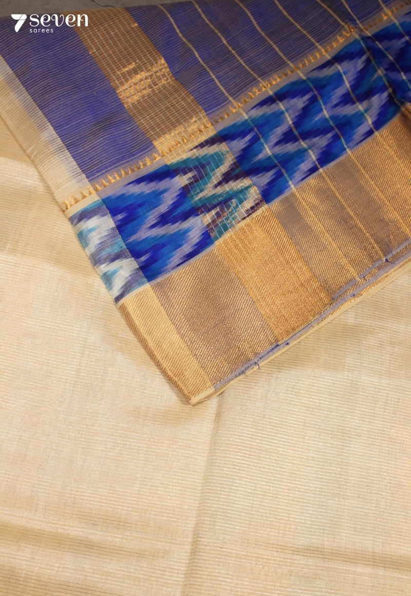 Vanika Mangalagiri Handloom Off White Silk Cotton Saree with Silk Ikkat Border