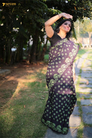 Rajam Madurai Black Pure Cotton Sungudi Saree - Seven Sarees - Saree - Seven Sarees