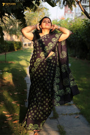 Rajam Madurai Black Pure Cotton Sungudi Saree - Seven Sarees - Saree - Seven Sarees