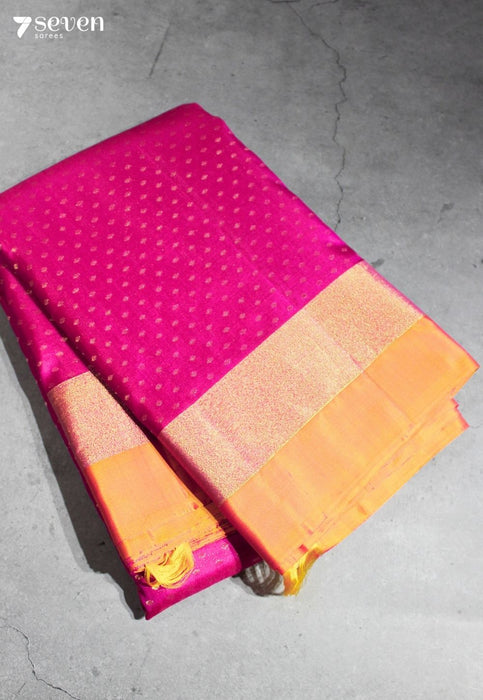 A Million Dew Drops Signature Seven Handloom Pink Bangalore Pure Silk Saree|Silk Mark Certified - Seven Sarees - Saree - Seven Sarees