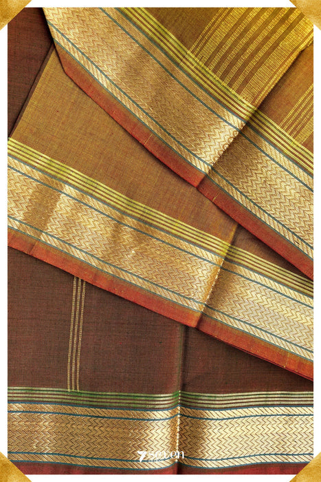 Aala Signature Seven Handloom Brown Bangalore Cotton Saree - Seven Sarees - Saree - Seven Sarees