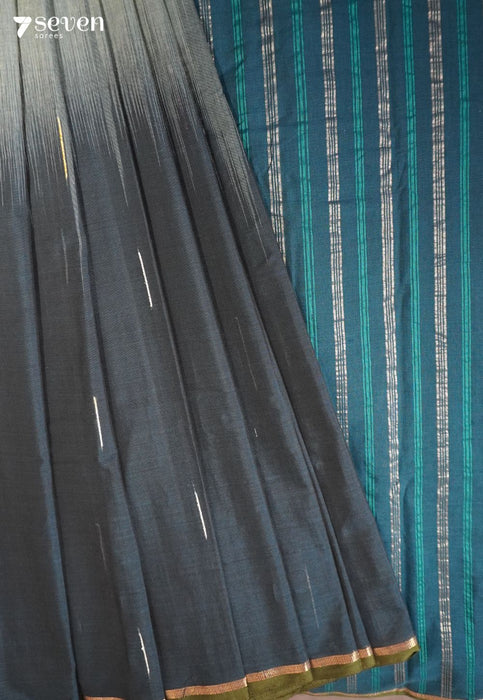 Aalaya Signature Seven Handloom Blue Bangalore Pure Cotton Saree - Seven Sarees - Saree - Seven Sarees