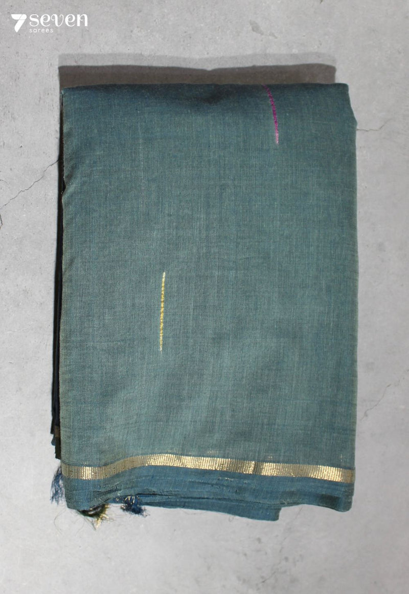 Aalaya Signature Seven Handloom Blue Bangalore Pure Cotton Saree - Seven Sarees - Saree - Seven Sarees