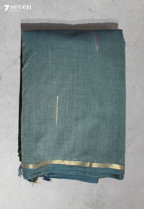 Aalaya Signature Seven Handloom Blue Bangalore Pure Cotton Saree - Seven Sarees - Saree - Seven Sarees