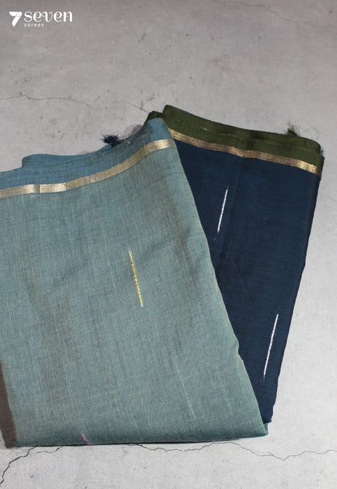 Aalaya Signature Seven Handloom Blue Bangalore Pure Cotton Saree - Seven Sarees - Saree - Seven Sarees