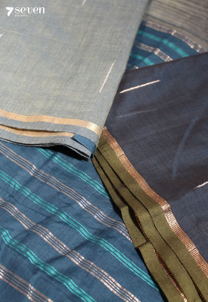 Aalaya Signature Seven Handloom Blue Bangalore Pure Cotton Saree - Seven Sarees - Saree - Seven Sarees