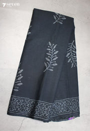 Aamodini Jaipur Black Hand Block Printed 100% Cotton Saree - Seven Sarees - Saree - Seven Sarees