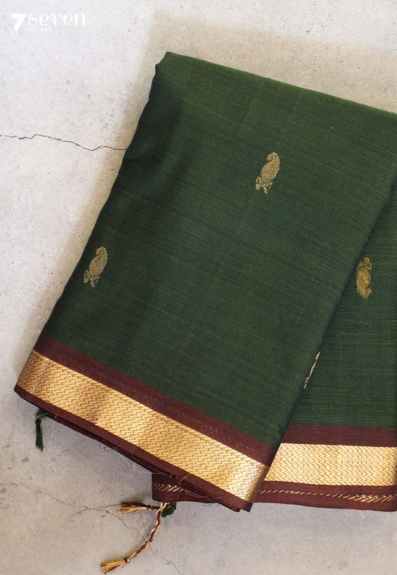 Aarithya Signature Seven Handloom Green Bangalore Pure Cotton Saree - Seven Sarees - Saree - Seven Sarees