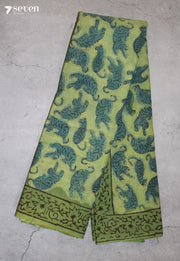 Aarmeha Jaipur Green Hand Block Printed Vegetable Dyed 100% Cotton Saree - Seven Sarees - Saree - Seven Sarees