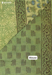 Aarmeha Jaipur Green Hand Block Printed Vegetable Dyed 100% Cotton Saree - Seven Sarees - Saree - Seven Sarees