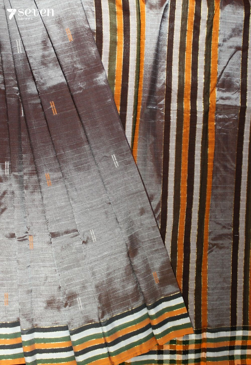 Aarshina Signature Seven Handloom Silver Bangalore Vegan Silk Saree - Seven Sarees - Saree - Seven Sarees