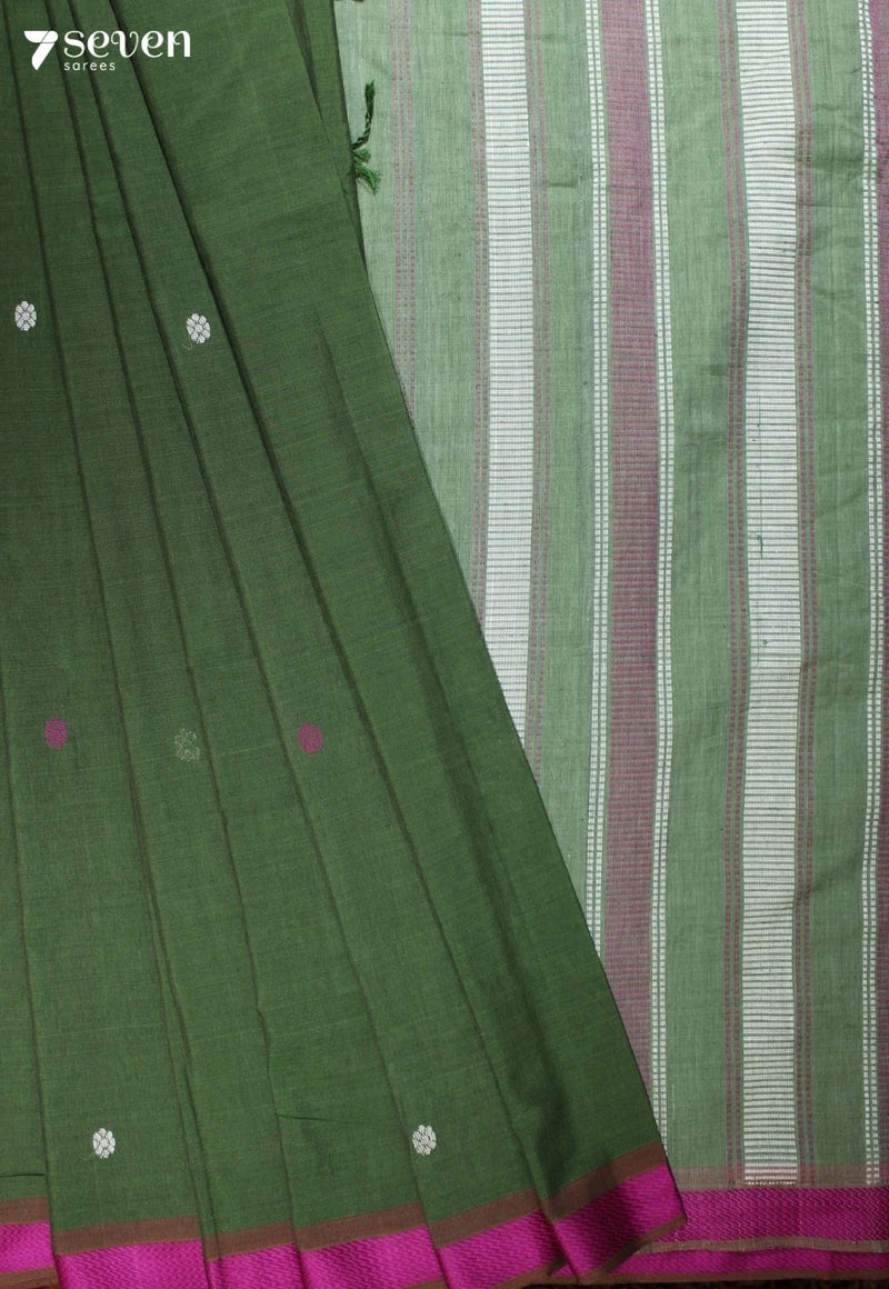 Aavirya Signature Seven Handloom Green Bangalore Pure Cotton Saree - Seven Sarees - Saree - Seven Sarees
