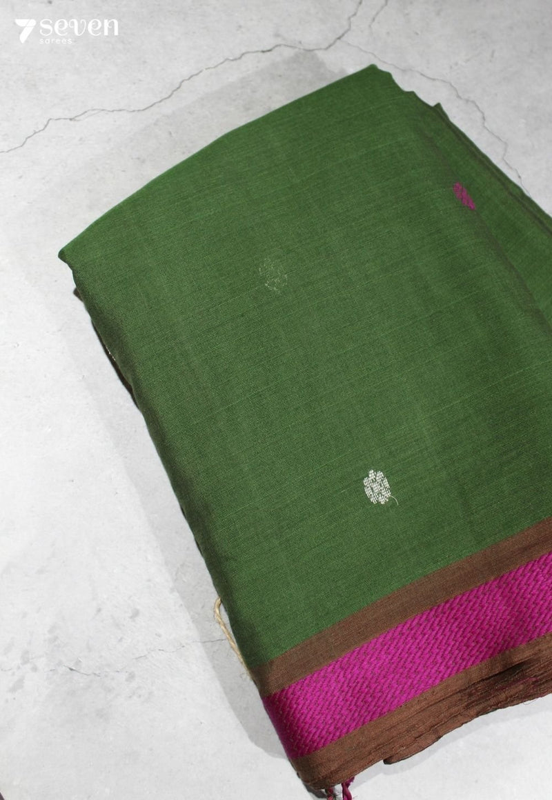 Aavirya Signature Seven Handloom Green Bangalore Pure Cotton Saree - Seven Sarees - Saree - Seven Sarees