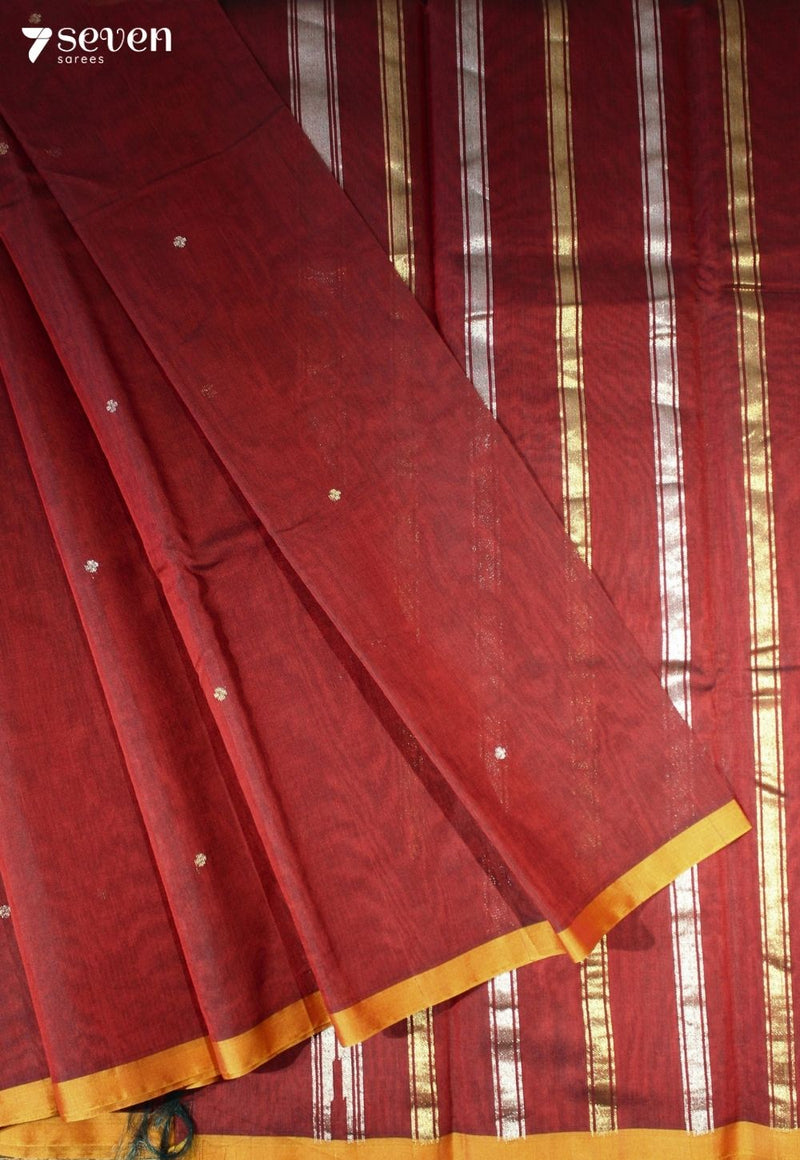 Adhritika Signature Seven Handloom Red Bangalore Pure Silk Cotton Saree - Seven Sarees - Saree - Seven Sarees