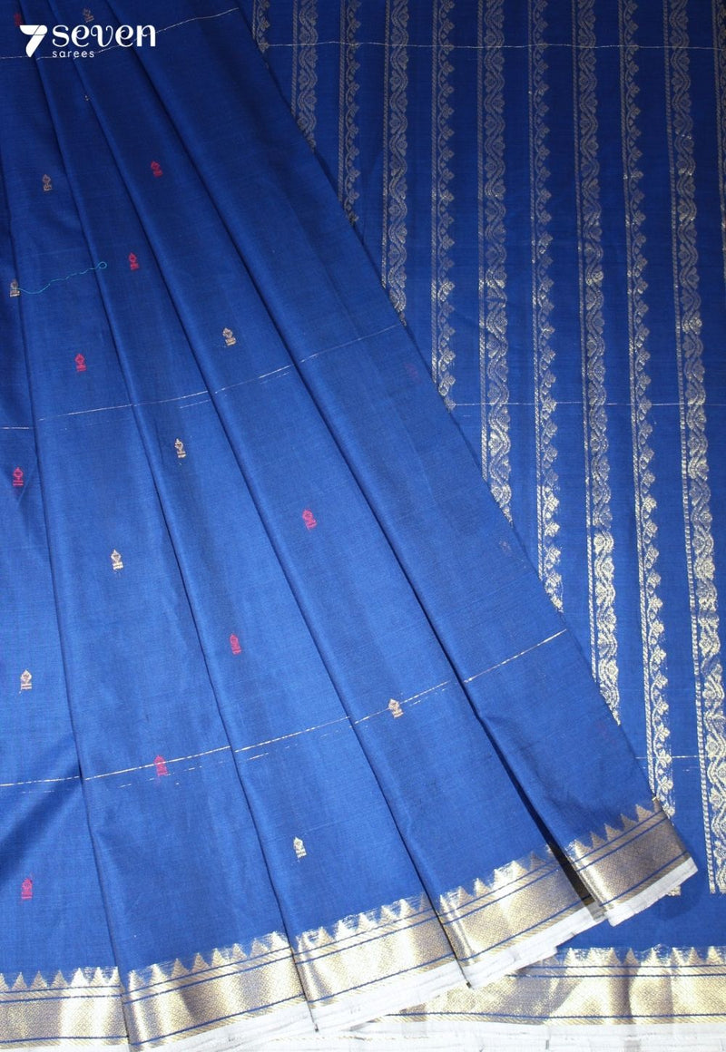 Ahalya Signature Seven Handloom Blue Bangalore Pure Cotton Saree - Seven Sarees - Saree - Seven Sarees