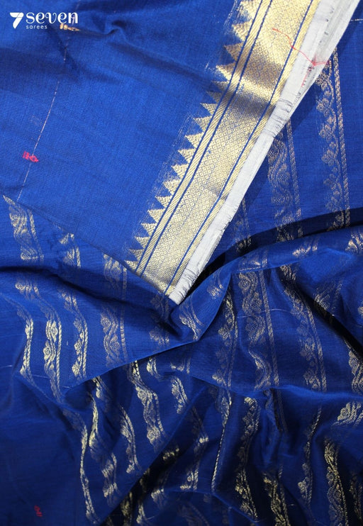 Ahalya Signature Seven Handloom Blue Bangalore Pure Cotton Saree - Seven Sarees - Saree - Seven Sarees