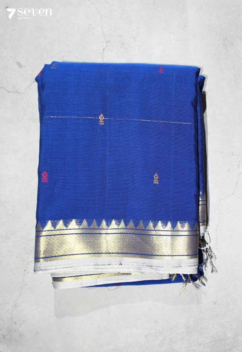 Ahalya Signature Seven Handloom Blue Bangalore Pure Cotton Saree - Seven Sarees - Saree - Seven Sarees