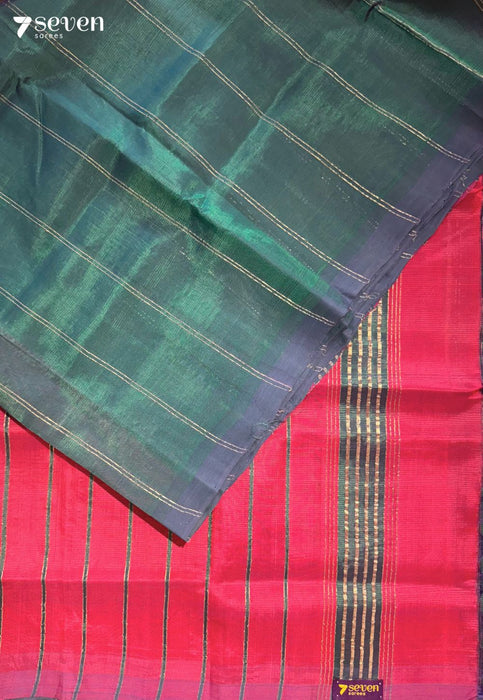 Airata Mangalagiri Handloom Teal Vegan Silk Saree - Seven Sarees - Saree - Seven Sarees