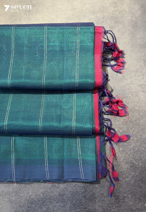 Airata Mangalagiri Handloom Teal Vegan Silk Saree - Seven Sarees - Saree - Seven Sarees