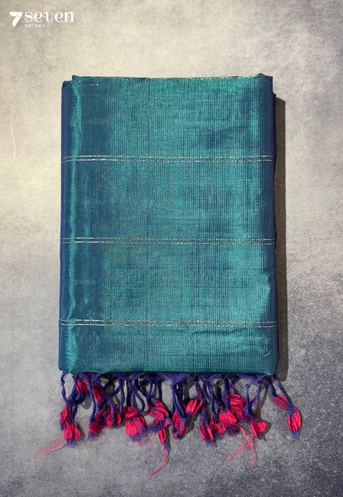 Airata Mangalagiri Handloom Teal Vegan Silk Saree - Seven Sarees - Saree - Seven Sarees