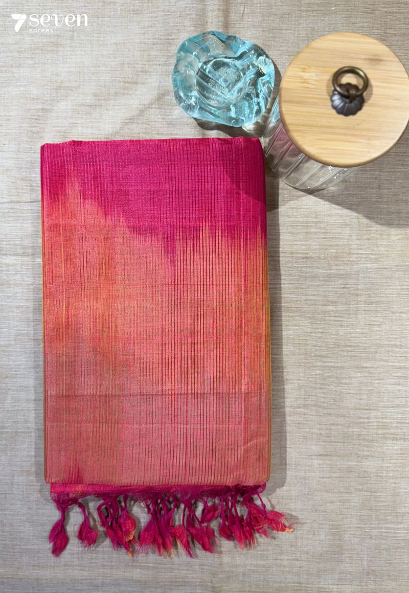 Akasa Mangalagiri Handloom Orange Vegan Silk Saree - Seven Sarees - Saree - Seven Sarees