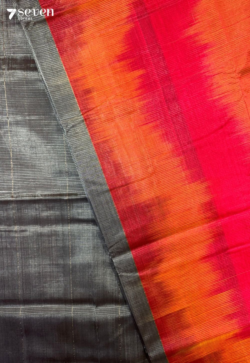 Akasa Mangalagiri Handloom Orange Vegan Silk Saree - Seven Sarees - Saree - Seven Sarees