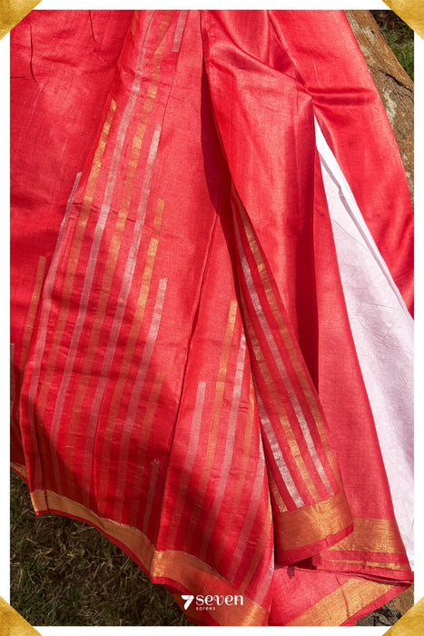 Alyssa Chattisgarh Red Pure Kosa Silk Saree|Silk Mark Certified - Seven Sarees - Saree - Seven Sarees