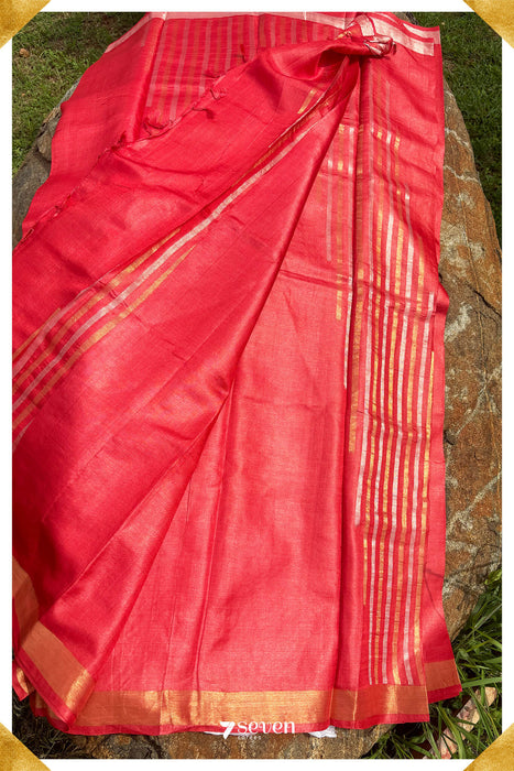 Alyssa Chattisgarh Red Pure Kosa Silk Saree|Silk Mark Certified - Seven Sarees - Saree - Seven Sarees