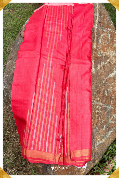 Alyssa Chattisgarh Red Pure Kosa Silk Saree|Silk Mark Certified - Seven Sarees - Saree - Seven Sarees