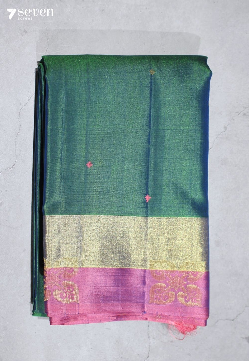 Ambara Vaibhava Signature Seven Handloom Blue Bangalore Pure Silk Cotton Saree - Seven Sarees - Saree - Seven Sarees