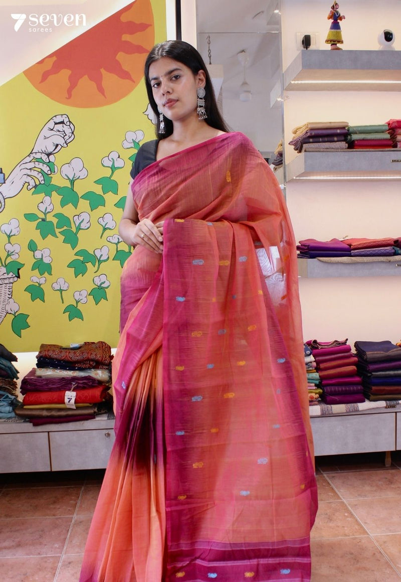 Amber Olive Signature Seven Handloom Pink Bangalore Pure Cotton Saree - Seven Sarees - Saree - Seven Sarees