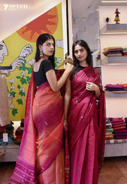 Amber Olive Signature Seven Handloom Pink Bangalore Pure Cotton Saree - Seven Sarees - Saree - Seven Sarees