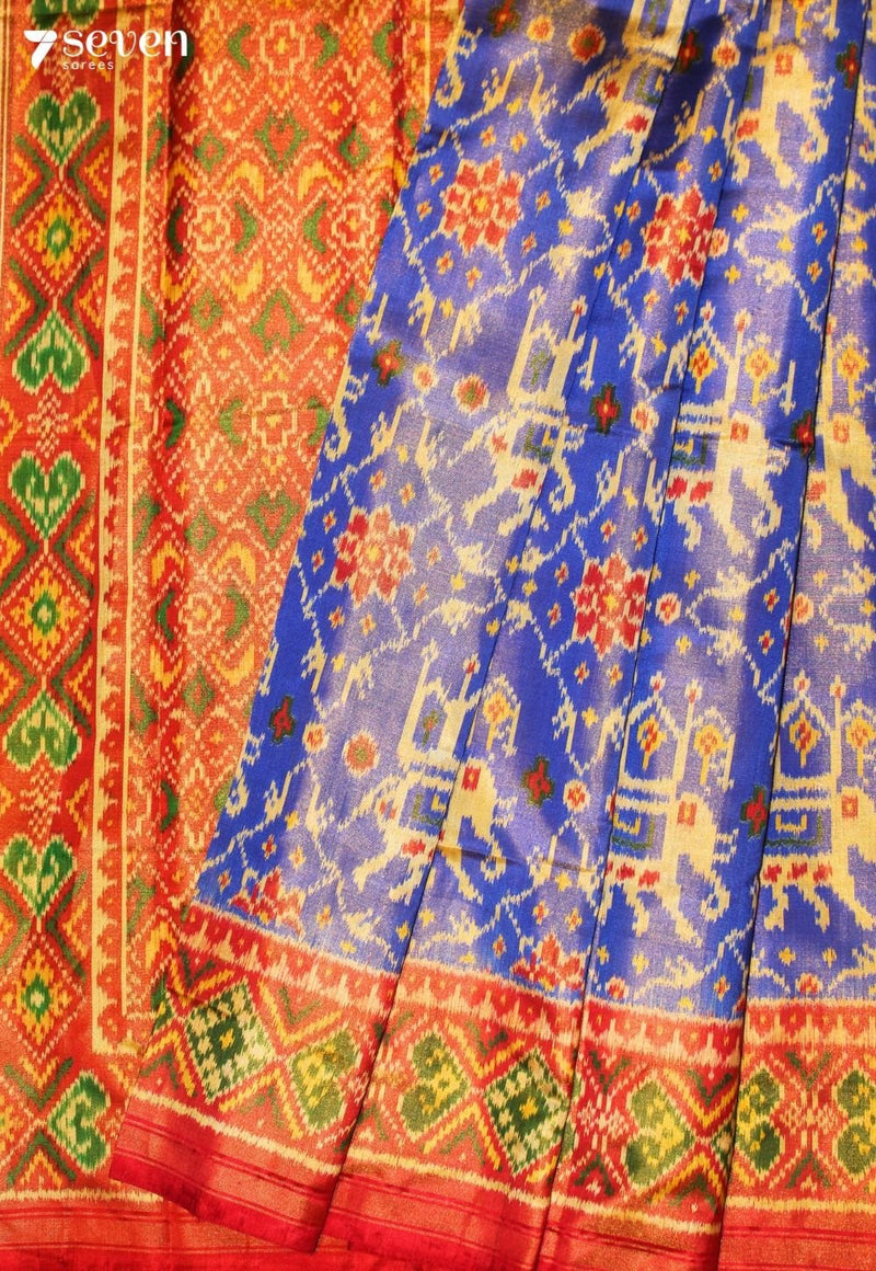 Anagha Patola Handloom Single Ikat Blue Tissue Pure Silk Saree | Silk Mark Certified - view 1