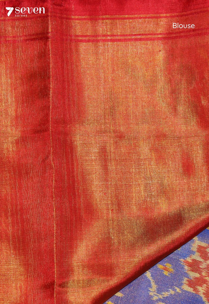 Anagha Patola Handloom Single Ikat Blue Tissue Pure Silk Saree | Silk Mark Certified - view 4