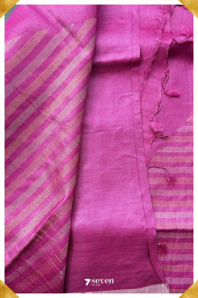 Anemone Chattisgarh Pink Pure Kosa Silk Saree|Silk Mark Certified - Seven Sarees - Saree - Seven Sarees