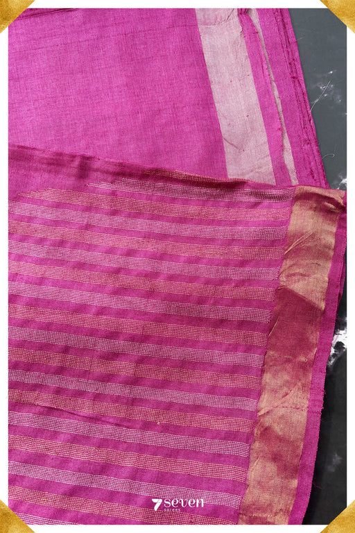 Anemone Chattisgarh Pink Pure Kosa Silk Saree|Silk Mark Certified - Seven Sarees - Saree - Seven Sarees