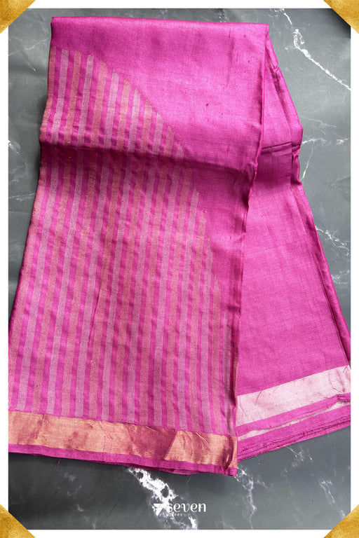 Anemone Chattisgarh Pink Pure Kosa Silk Saree|Silk Mark Certified - Seven Sarees - Saree - Seven Sarees