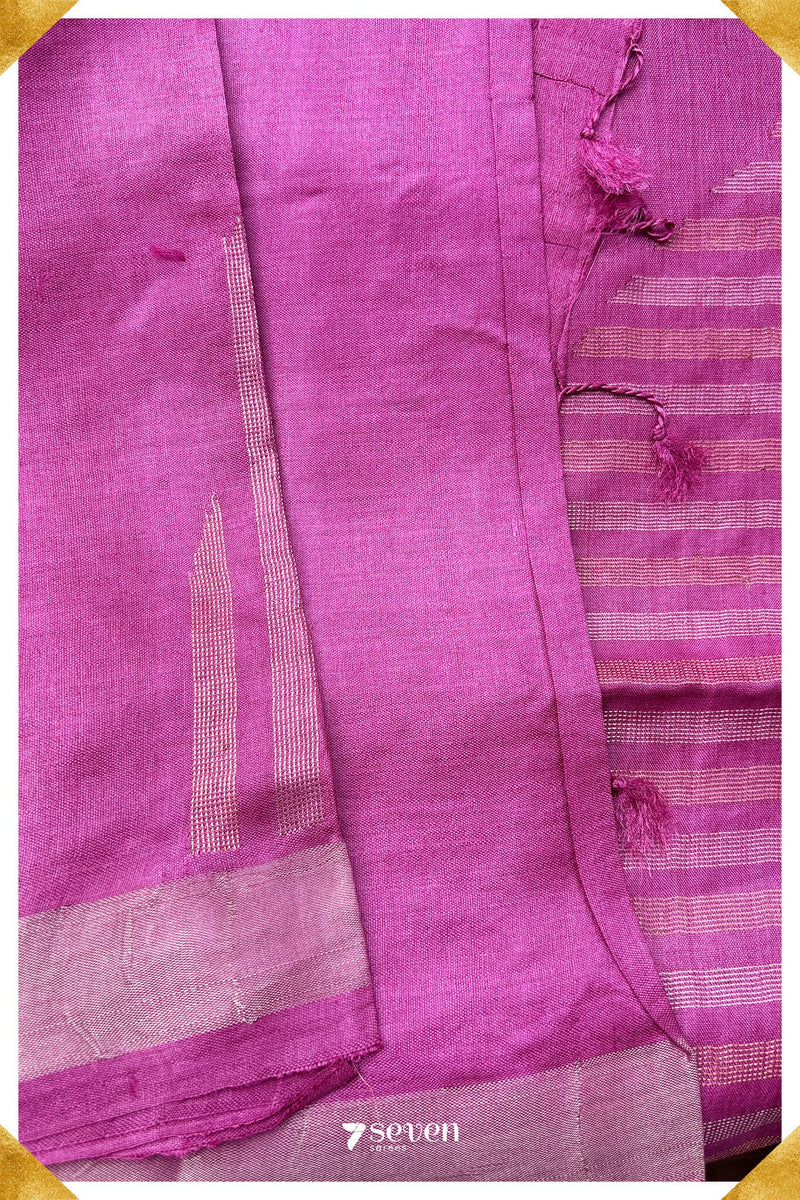 Anemone Chattisgarh Pink Pure Kosa Silk Saree|Silk Mark Certified - Seven Sarees - Saree - Seven Sarees