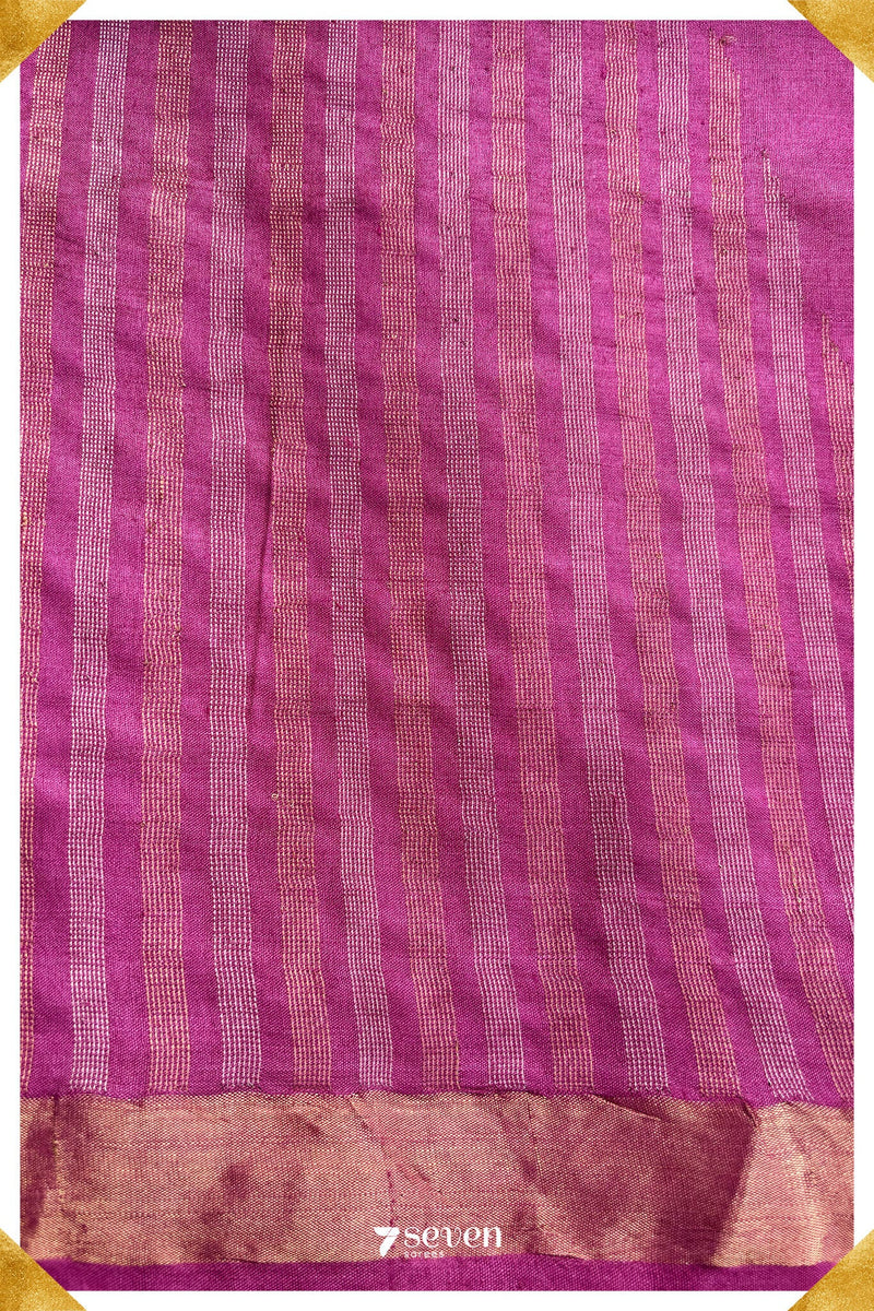 Anemone Chattisgarh Pink Pure Kosa Silk Saree|Silk Mark Certified - Seven Sarees - Saree - Seven Sarees