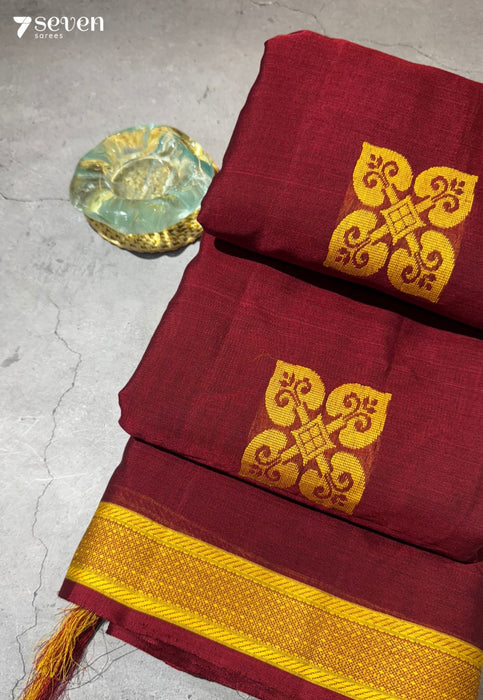 Angara Signature Seven Handloom Red Bangalore Pure Cotton Saree - Seven Sarees - Saree - Seven Sarees