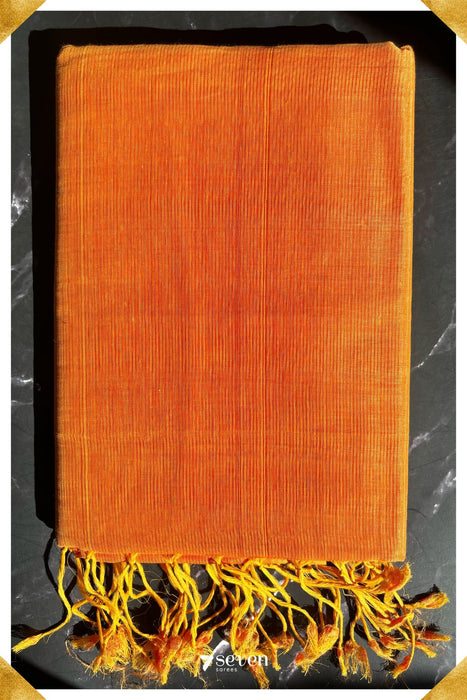 Anshuli Mangalagiri Handloom Orange Vegan Silk Saree - Seven Sarees - Saree - Seven Sarees