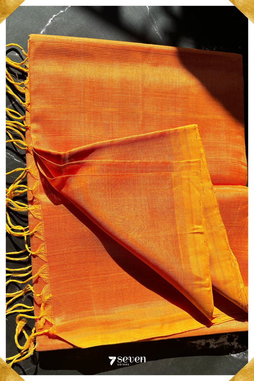 Anshuli Mangalagiri Handloom Orange Vegan Silk Saree - Seven Sarees - Saree - Seven Sarees