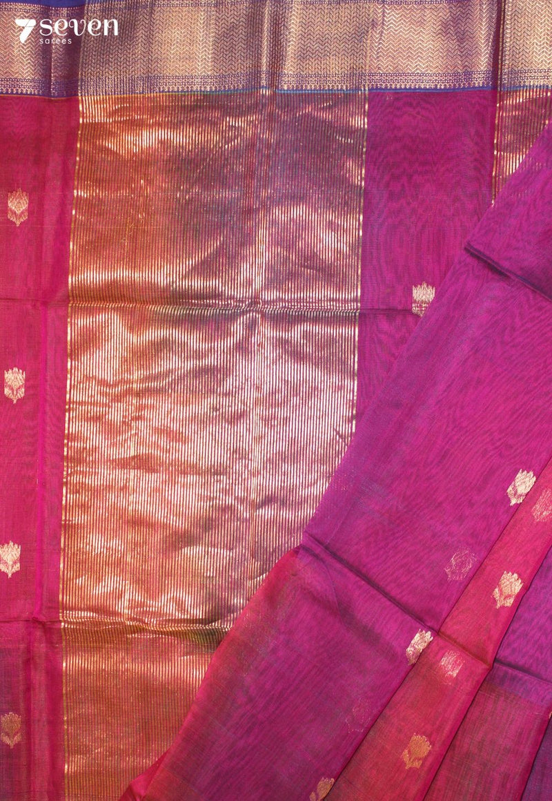 Anukriti Maheshwari Handloom Pink-Purple Silk Cotton Saree - Seven Sarees - Seven Sarees